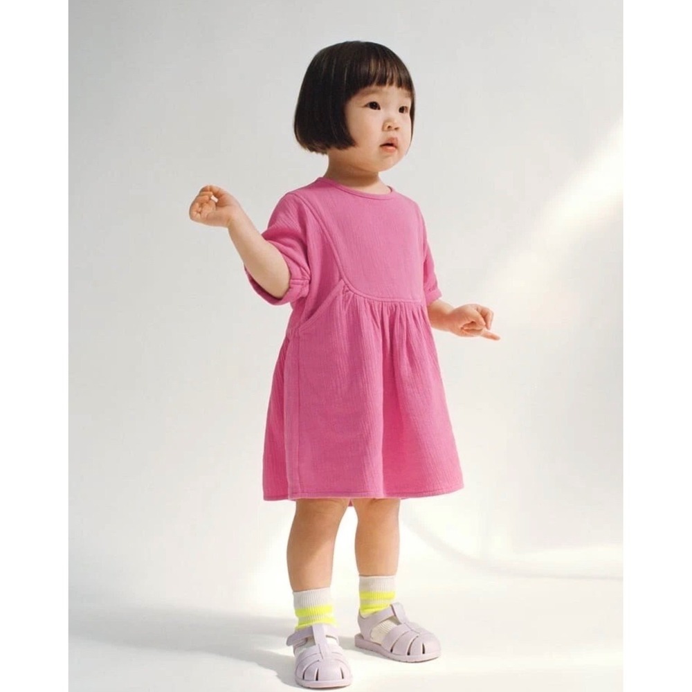 Zara Kids Pink Textured Gauze Dress Short Sleeve Size 4-5 Years 110cm
